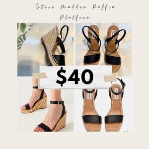 Steve Madden Rafia Platform Sandal - Black - Size 9